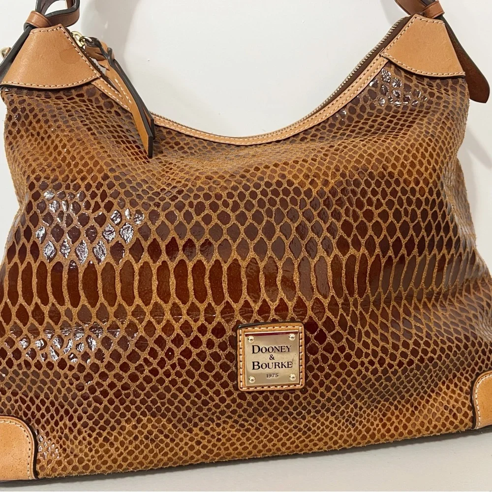 Dooney & Bourke Brown Embossed Snakeskin Shoulder Handbag - Picture 2 of 11